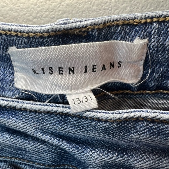 RISEN Women's High Rise Crossover Straight Leg Blue Medium Wash Stretch Sz 31x29 - Picture 8 of 14